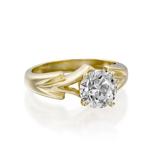 Anello Solitaire Promise 2 Ct Taglio Rotondo Creato in Laboratorio Diamante Placcato Oro Giallo 14k - Foto 1 di 4