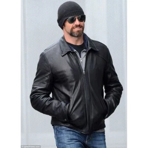 New Mens Hugh Jackman Black Biker Motorcycle Bomber Real Soft Leather Jacket - Picture 1 of 3