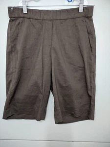 Theory Shorts Womens 2 Brown Thanella Bermuda Linen Blend Pullon Comfort Waist - Picture 1 of 15