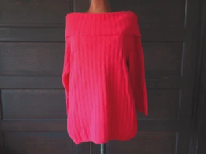 VTG Lambs Wool Angora Red Pink Off Shoulder Knit Maggie Lawrence Sweater Sz M - Picture 1 of 6