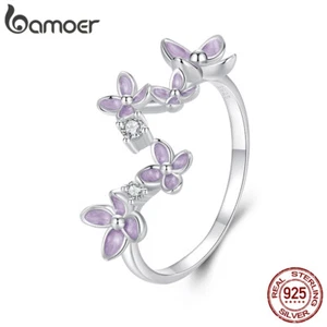 Bamoer Exquisite 925 Sterling Silver Lilac Flower Open Ring Women Gifts Jewelry - Picture 1 of 15