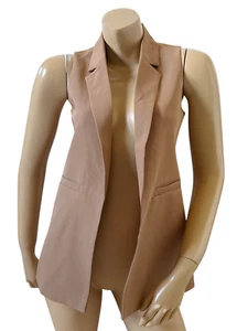 SINCERELY JULES Womens Size XS Tan Sleeveless Open Front Blazer Jacket Shirt NWT - Picture 1 of 7