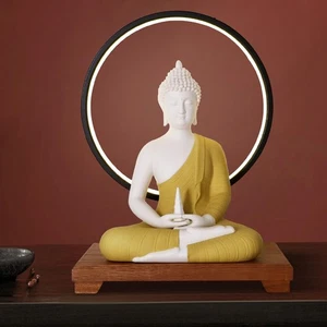 12 inch Ceramic Buddha Statue with Circle Table Lamp, Meditation Indoor Buddh... - Picture 1 of 5