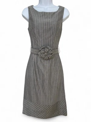 90s Valentino Italy grey and white pinstriped mini dress with flower waist belt - Image 1 of 4