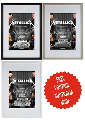 Metallica Framed A3 Framed Print of 2025 Australian Tour Poster Black White Timb - image 1 of 4