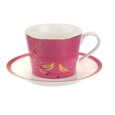 Sara Miller Chelsea 8oz Porcelain Tea Cup with Saucer, Pink with 22K Gold Tri... - Image 1 of 4