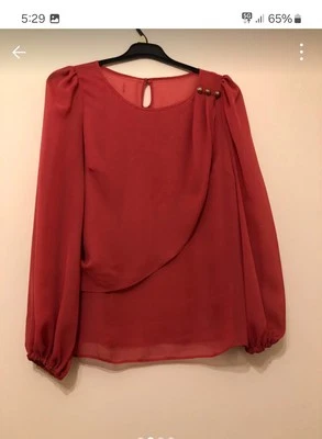 Ladies Deep Pink Coloured Blouse With Attractive Button Detail To Shoulder - Image 1 of 4