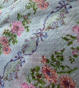 Vtg White Dotted Swiss Fabric Dots Floral Pink Purple 1 yd 16” long x 43” wide - Picture 1 of 5