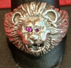 Vintage Sterling Silber Löwenkopf Ring mit rosa Augen Größe 12 11,5 g reparabel - Bild 1 von 15