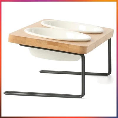 Komfortabler Katzenfressnapf Set - Ergonomisch & Allergiefrei in Bambus Design - Bild 1 von 4