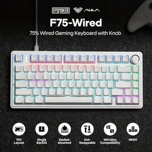 Aula F75 Wired Mechanical Keyboard, White, Blue Switches, Box Damage - Picture 1 of 6