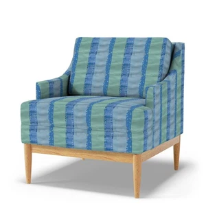 Pastel Dotted Stripe Blue And Green Stripe Printed Upholstery Fabric By the Yard - Picture 1 of 2