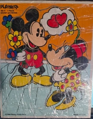 VINTAGE PLAYSKOOL MICKEY AND MINNIE 7 PIECE WOOD TRAY PUZZLE NO, 190-17 EUC - Image 1 of 4