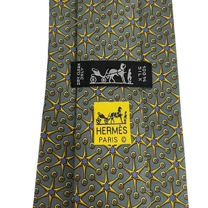 Hermes Herren Krawatte Sterne & Punkte oliv/gold/blau Seide 7864 UA 3 5/8" (W) x 59" (L) - Bild 1 von 7