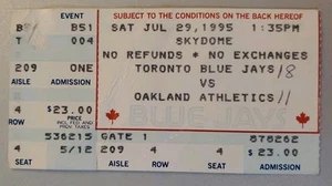 Toronto Blue Jays Oakland Leichtathletik Baseball Ticket Stub 29.07.1995 Carrara Debüt - Bild 1 von 2