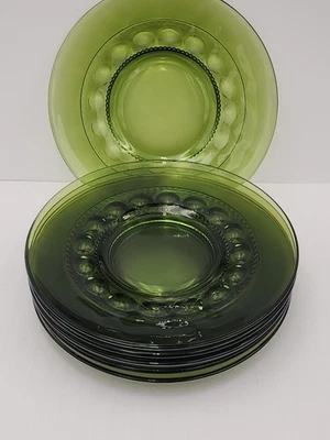 VTG Indiana Glass Kings Crown Plates Avocado Green Thumbprint Lot 6 Salad Lunch - Image 1 of 4