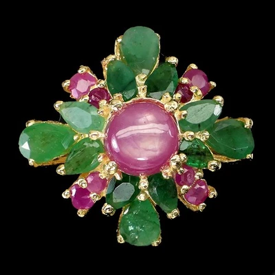 925 Sterling Silver Ring Round Ruby 7mm Emerald Flower Gemstone Jewelry Size 8 - Image 1 of 4