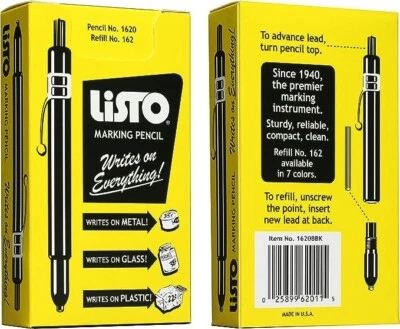 Listo 1620 Chinagraph mechanical pencil, Black, Refillable, Sold in box of 12.