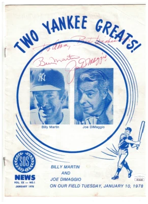 Joe DiMaggio Billy Martin New York Yankees Signed 1978 SOS Program JSA Letter - Image 1 of 2