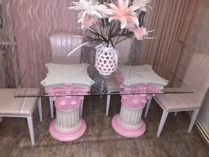 LOLA Esstisch Konferenztisch Weiß-Rosa Vintage Style Antik Barock Mäander - Bild 1 von 2