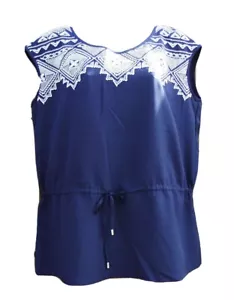 ADRIANNA PAPELL AZUL MULTIGEOMÉTRICA BLUSA INFORMAL POLIÉSTER SIN MANGAS L NUEVA - Imagen 1 de 3