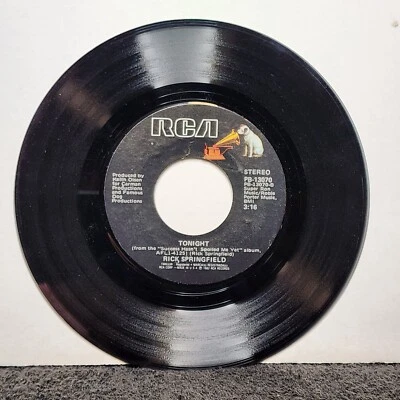 RICK SPRINGFIELD TONIGHT/DON'T TALK TO STRANGERS (VG+) PB-13070 45 RECORD - Image 1 of 2