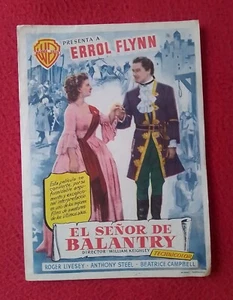 PROGRAMA DE CINE FOLLETO CINEMA PROGRAM ERROL FLYNN EL SEÑOR BALANTRY WARNER BRO - Imagen 1 de 2