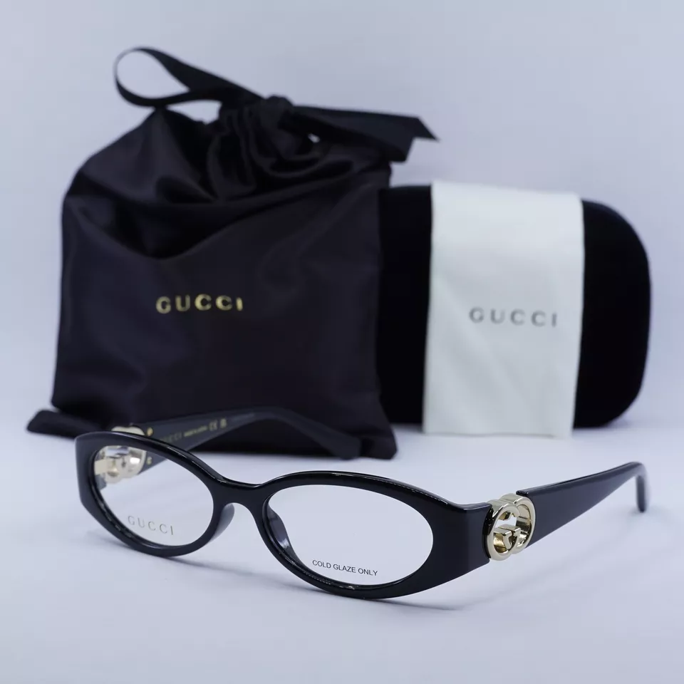 Gucci Womens Oval Double G Logo Full Rim Eyeglasses GG1693O Black Pre-Owned