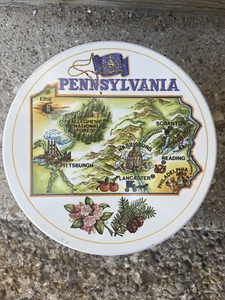 AWESOME LOOKING 1987 STATE OF PENNSYLVANIA ROUND COVERED TIN TROUT, GROUSE, - Picture 1 of 9