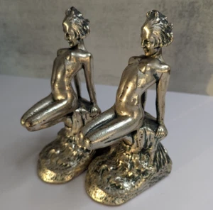 RARE 1927 Art Deco Armor Bronze NYC Nude Female Nymph Bookends - Bild 1 von 14