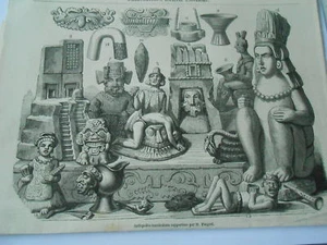 Gravure 1856 - Antiquités Mexicaines rapportées par M. Pingret - Bild 1 von 1
