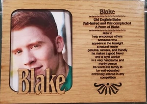 Cornice portafoto BLAKE personalizzata incisa 5"X7" legno opaco significato nome NUOVA - Foto 1 di 1