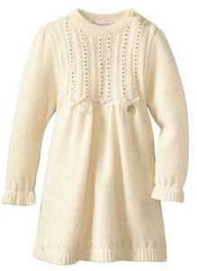 $304 NEW Blumarine Baby Girls 12 Months Ivory Cashmere Knit Dress Crystals Gold - Picture 1 of 9