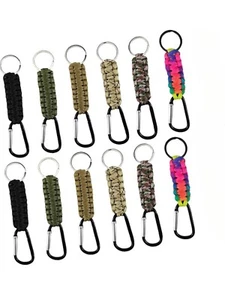 Braided Rope Paracord Keychain Key Ring Carabiner Clip 12 Pack Multicoloured  - Picture 1 of 2