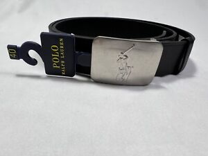Polo Ralph Lauren Big Pony Logo Plaque Leather Belt BLACK Men's New With Tags