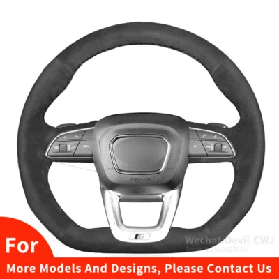 Cubiertas de volante de coche de gamuza negra para Audi Q5 SQ5 2017 2019 Q3 2018 interior Foto 1 de 4