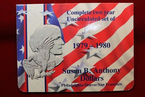 6-SUSAN B. ANTHONY DOLLARS, 3-1979 & 3-1980, ALL 6 IN A PRESENTATION CARD, P-D-S