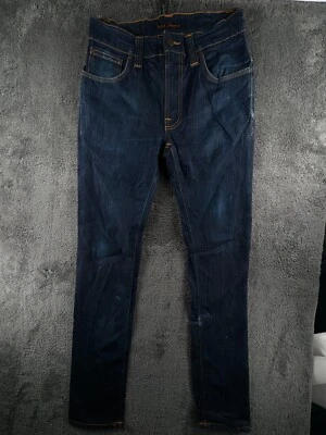 Pantalones de mezclilla Nudie Jeans para hombre azules de diseñador talla 30x32 finlandés fino seco crudo embo Foto 1 de 4