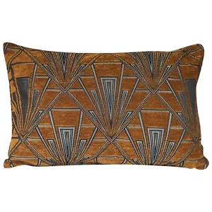 Art Deco Geometric XL Rectangular Cushion. Gold & Silver Velvet Chenille. 23x15" - Picture 1 of 3