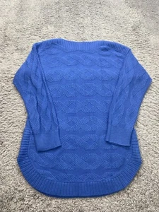 Lee Sweater Womens Medium Blue Acrylic 3D Chunky Cable Knit Granny Fisherman Vtg - Picture 1 of 9