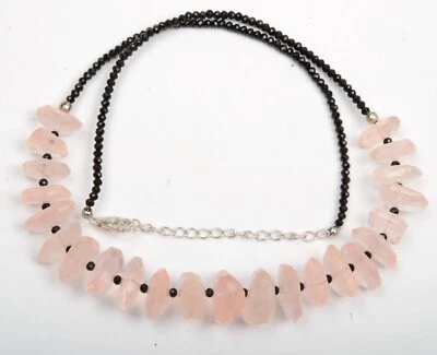 Collar de cuarzo rosa natural y espinela de 16 pulgadas de largo con forma de caída cuentas de 10-14 mm Foto 1 de 4
