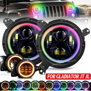 RGB LED Headlights Fog Light W/ Bracket for Jeep Wrangler JL Gladiator 2018-2021 - Picture 1 of 12