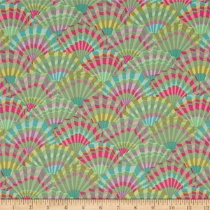 Paper Fans, Green - Kaffe Fassett Quilt Fabric 100% Cotton One Yard Cut - Picture 1 of 3