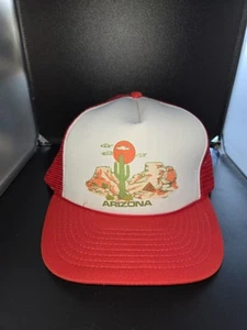 Vtg Arizona USA red & white snapback trucker mesh hat - Picture 1 of 6