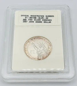 2007 President JOHN ADAMS $1 Coin , .999 Enhanced Silver Plating Cased - Picture 1 of 2