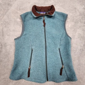 Chaleco Patagonia Synchilla para mujer talla M azul claro marrón ribete polar cremallera - Imagen 1 de 7