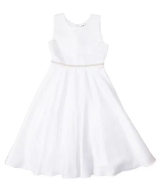 Emerald Sundae Big Girls Sleeveless Communion Dress w/Imitation Pearls- White 16 - Image 1 of 4
