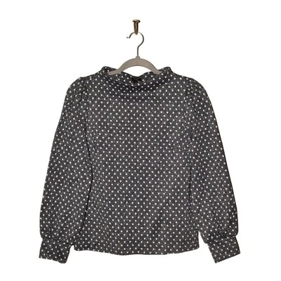 TALBOTS $79 Azul Blanco Metálico Lunares Manga Abullonada Top Cuello Alto PS Foto 1 de 4