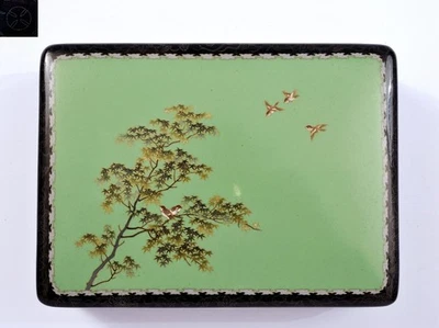Meiji Japonés Ando Jubei Cloisonne Esmalte Caja Oro Plata Alambre Pájaro Arce Árbol Foto 1 de 4