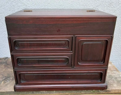 Antiguo gabinete de almacenamiento facial con panel chino Zitan 4 cajones superior elevador 14x11" Foto 1 de 4